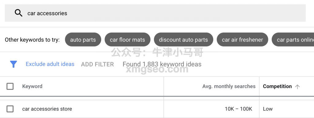 car accessories谷歌关键字搜索量和竞争度