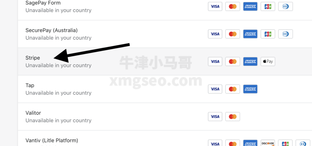 你可以找到其它热门支付方式例如Stripe