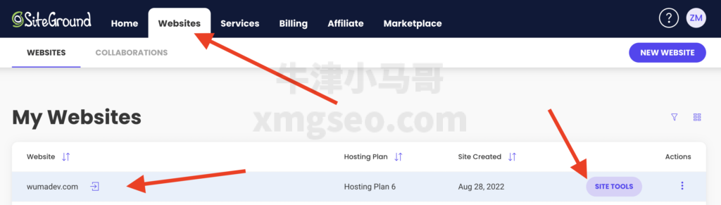 在siteground后台找到site tools